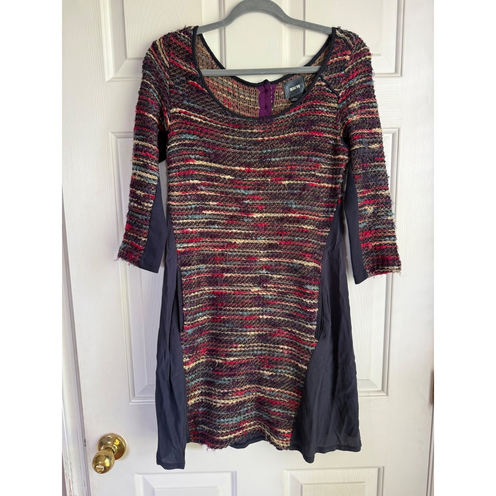 Maeve Anthropologie Mixed Media Knit Mini Dress XS Multi Color 3/4 Sleeve Boho